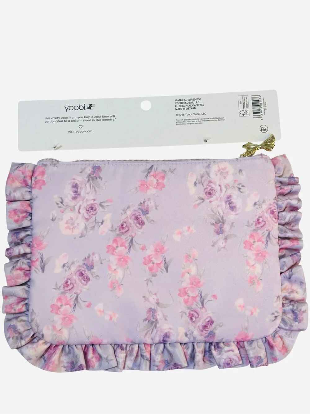 Love Shack Fancy x Yoobi Lavender Floral Ruffle Accessory Pouch NWT